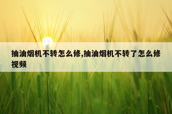 抽油烟机不转怎么修,抽油烟机不转了怎么修视频
